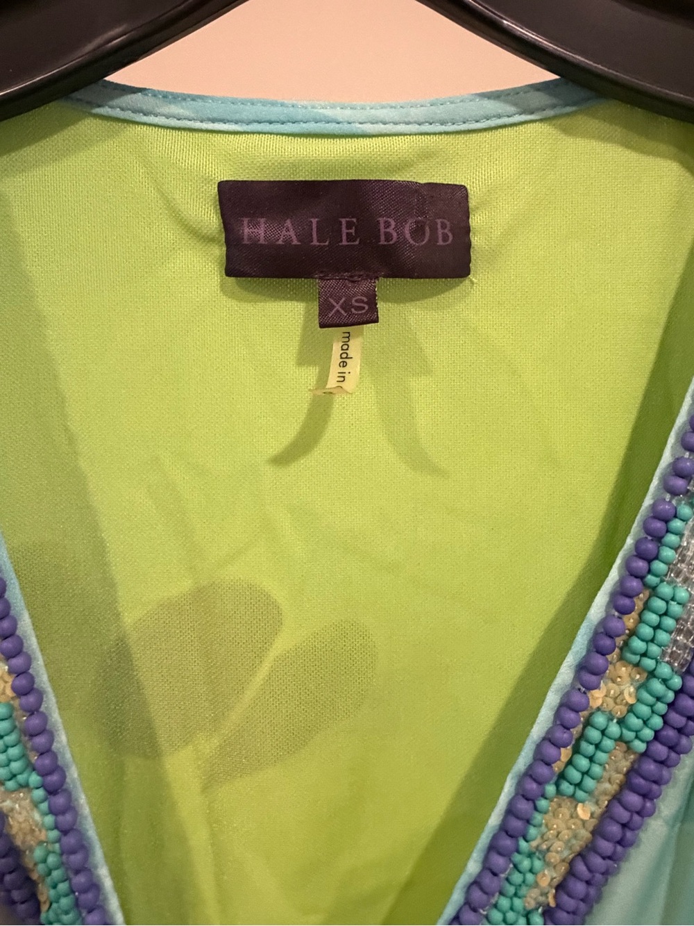 Hale Bob Beaded V-Neck Maxi Dress in Aqua, Lime & Purple - Picture 4 of 4